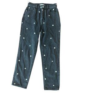 PacSun Raining Daisy Mom Jeans High Rise Embroidered Size 25 Straight Leg Boho